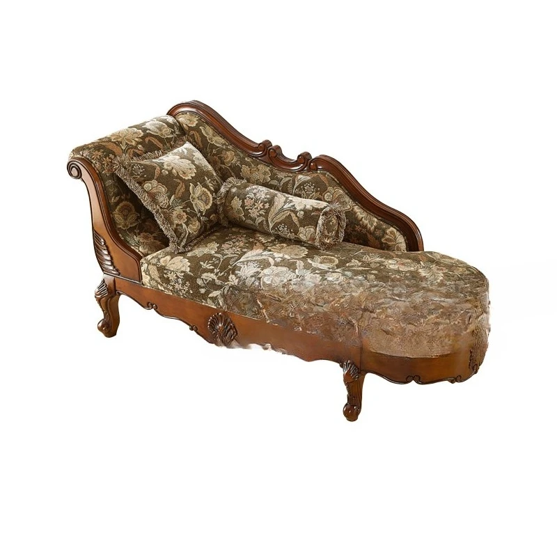 

American chaise longue, solid wood luxury living room bedroom single sofa carved chaise longue