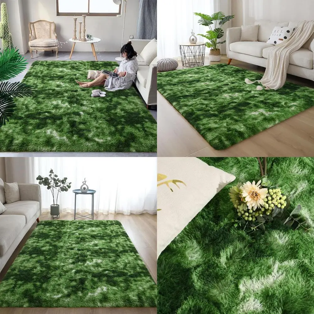 

DweIke Пушистые темно-зеленые коврики для спальни, гостиной, 5x8 больших мягких плюшевых лохматах, окрашенных в виде галстука, лесной мох, зеленые для девочек, мальчиков, детей Ru