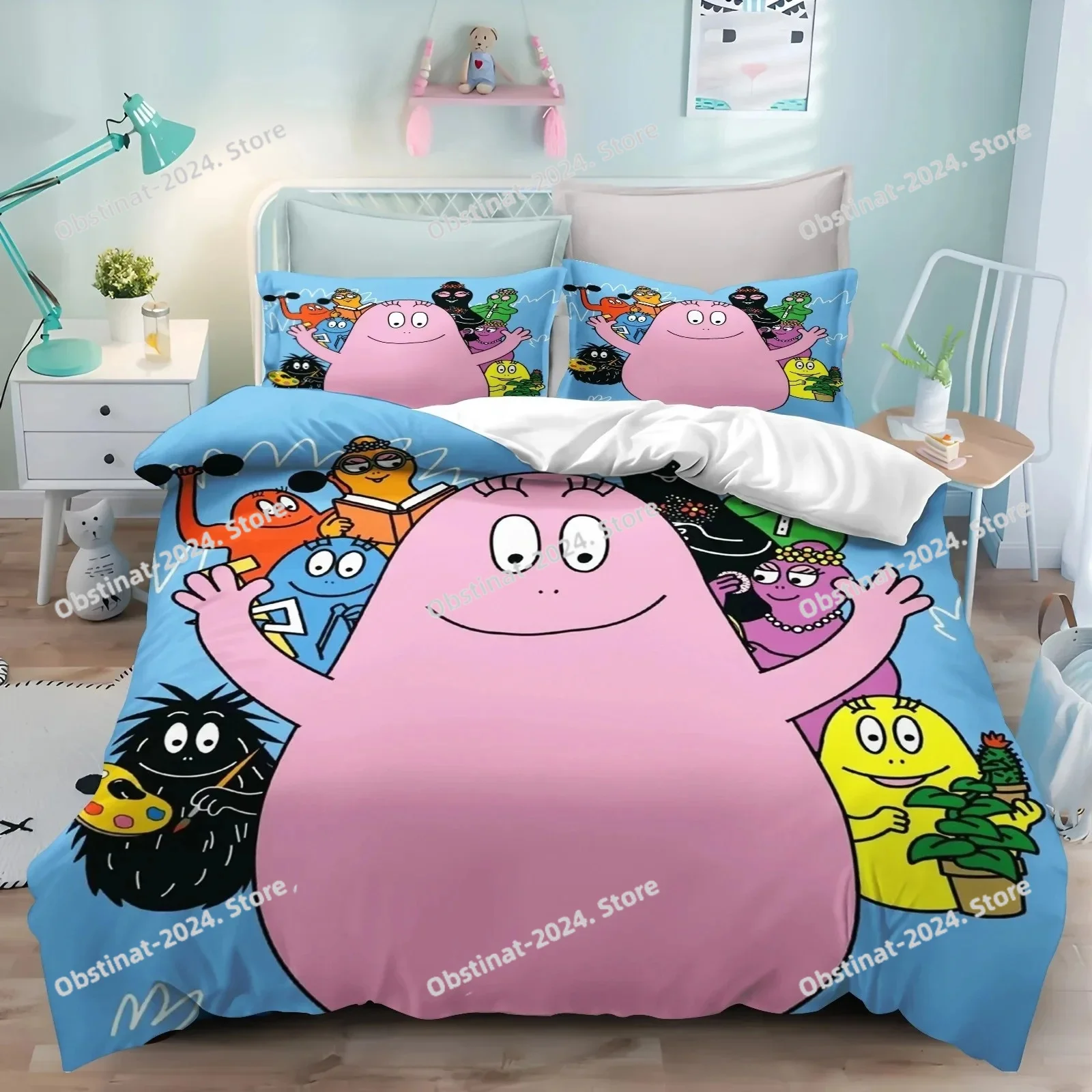 

Customizable Cartoon Les Barbapapa Bedding Set 3D Printing Cute Children's Duvet Cover Adult Kids Bedroom Single Double King Siz