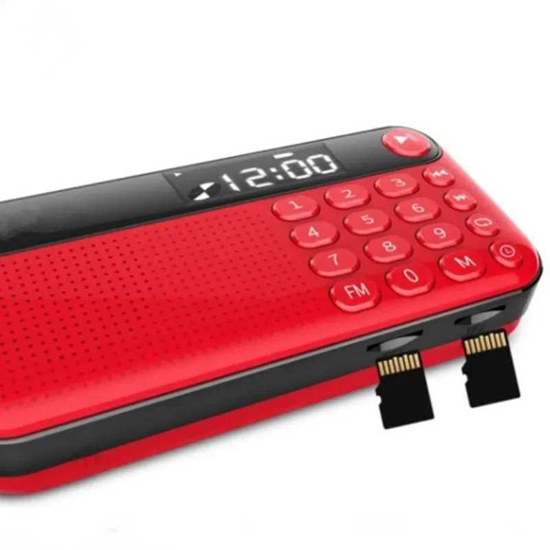 วิทยุ FM แบบพกพาลําโพงกลางแจ้ง Home TF Card U Disk เครื่องเล่นเพลง Mini MP3 นาฬิกาหูฟังเอาต์พุต 18650 แบตเตอรี่