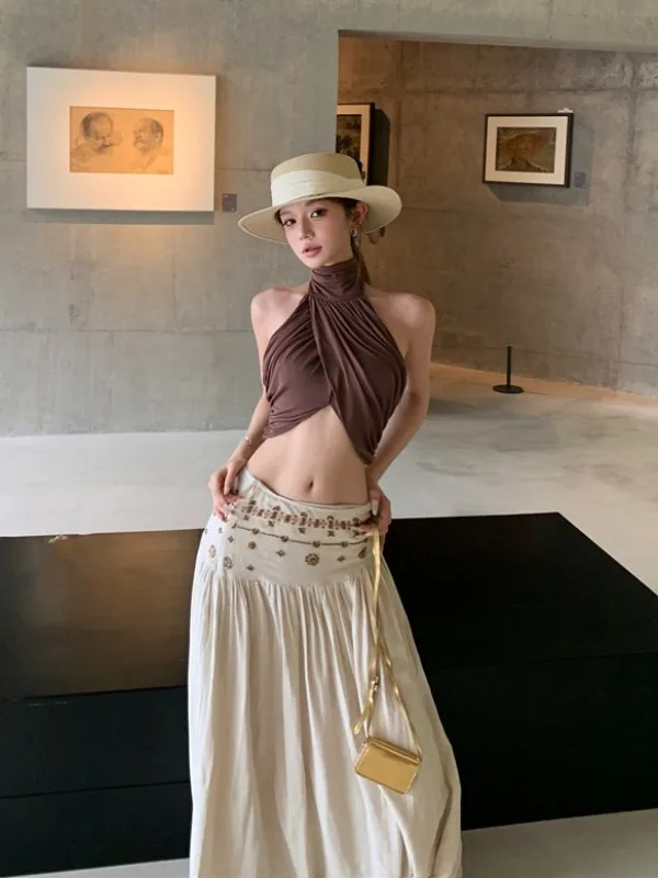 

Island Beach Vacation Fashion Set Women's A-Line Skirt And Off-Shoulder Top Two-Piece Summer Outfit Sexy Style Short Sleeve