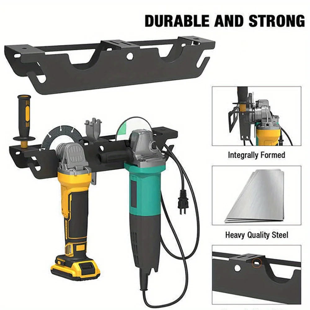 Angle Grinder Holder 2 Bay Angle Grinder Rack/Stand Storage Rack Cord Hanger Wall mount Bracket for Cutters Polishers Workspace view 2