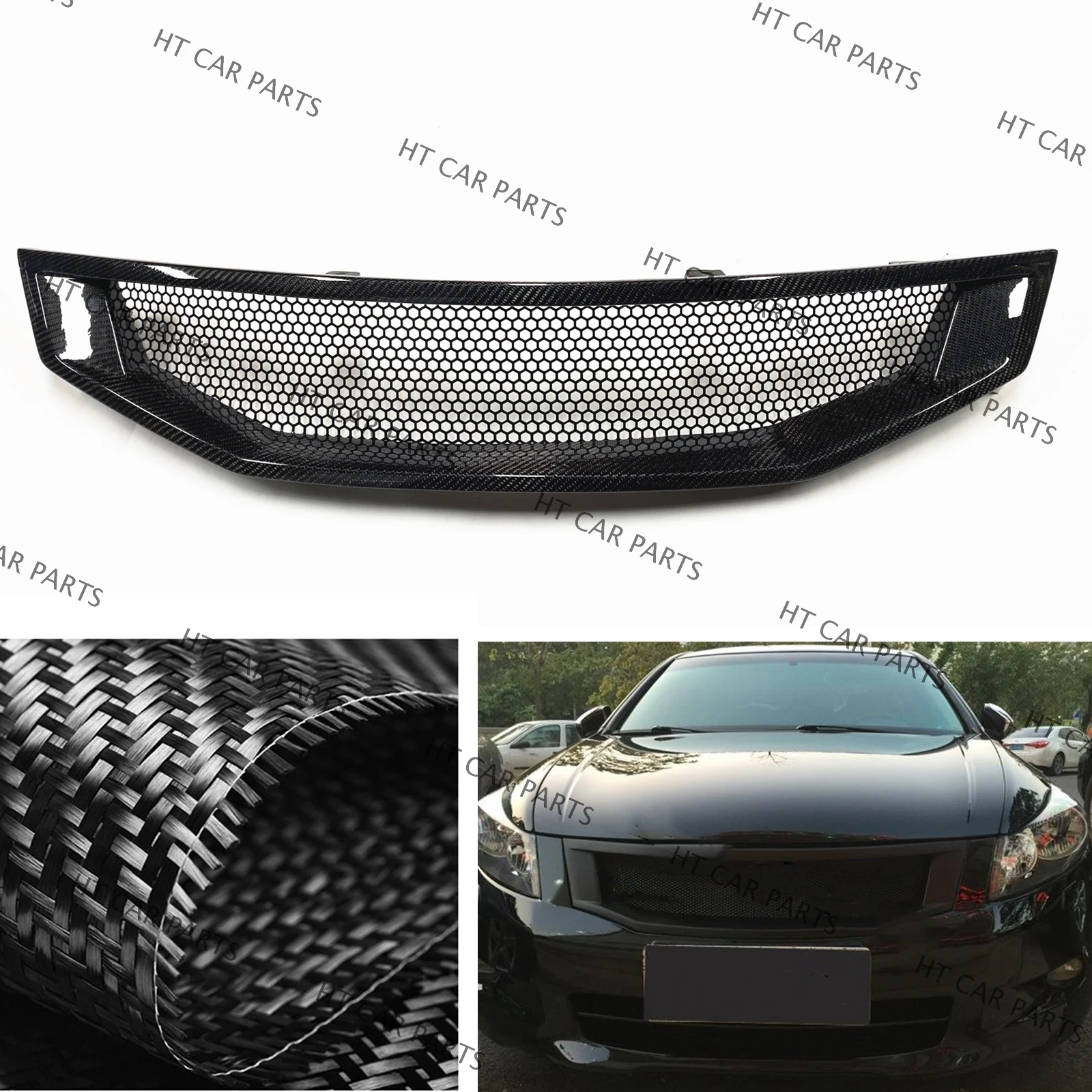 For Honda Accord 2008-2010 Coupe 1x Black Carbon Fiber Front Bumper Grille Mesh Honeycomb Style