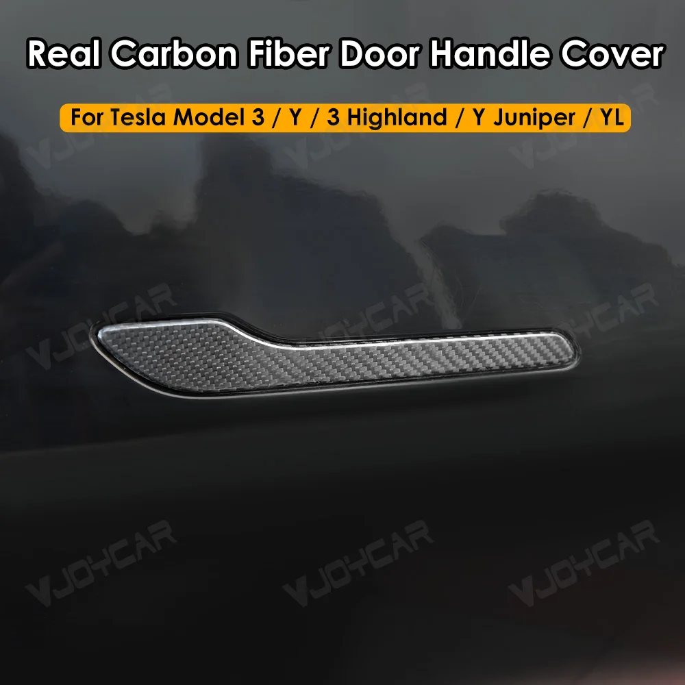 New Real Carbon Friber Door Handle Decoration Patch for Tesla All Model 3 Y New Y Juniper Model YL 4 Door Handel Carbon Stickers