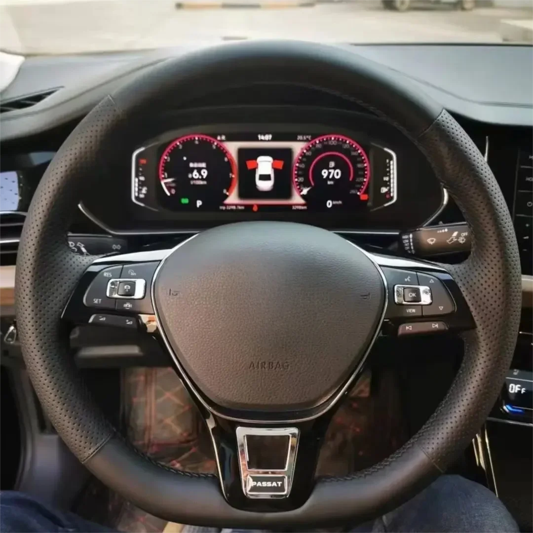 Leather steering wheel covers for Volkswagen Sagitar/Lavida/Bora/Magotan/Tayron/Passat - customized, hand sewn, perforated