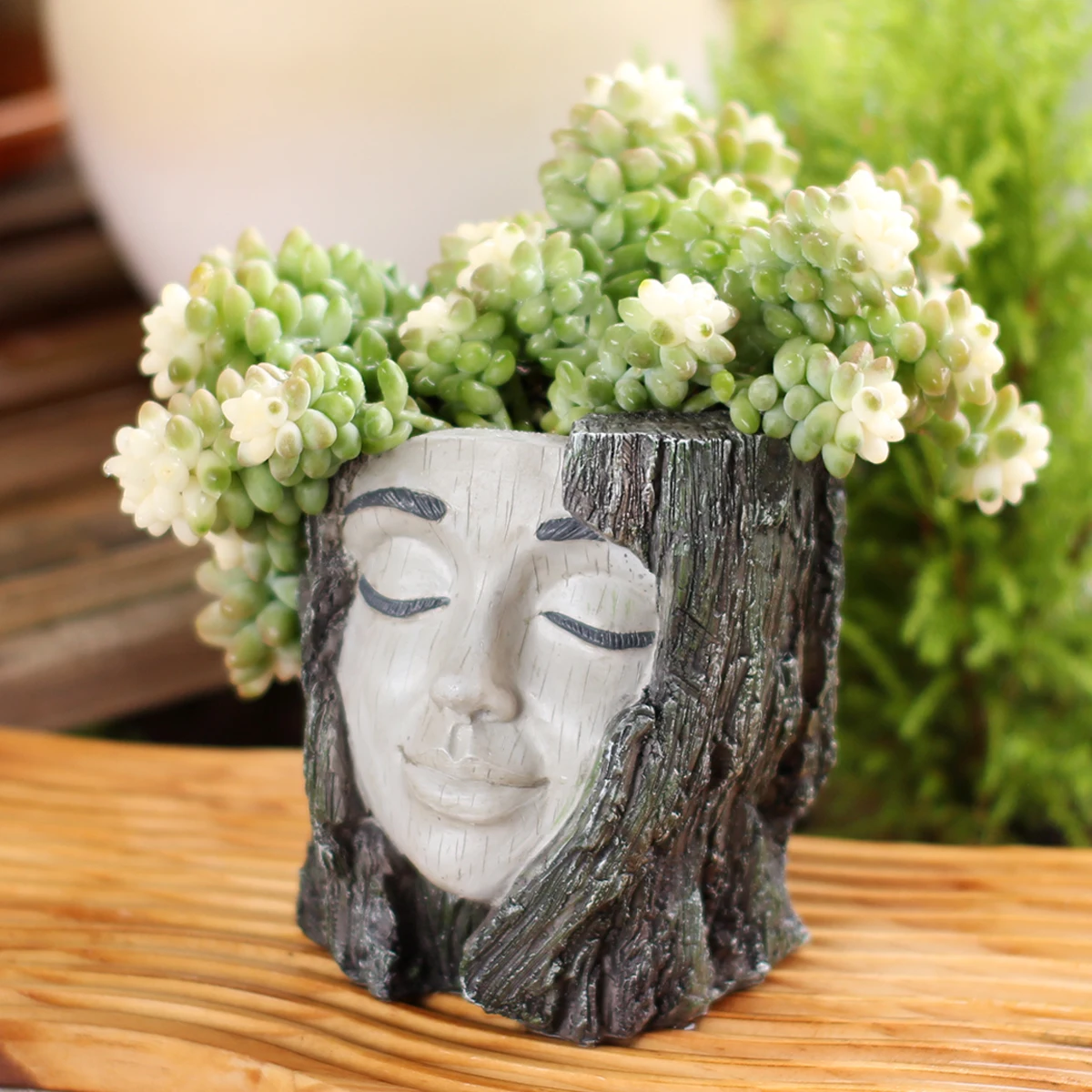 1 piece of bark facial flower pot, fun courtyard decoration flower pot, imitation woodcut flower pot ornament, resin handicraft