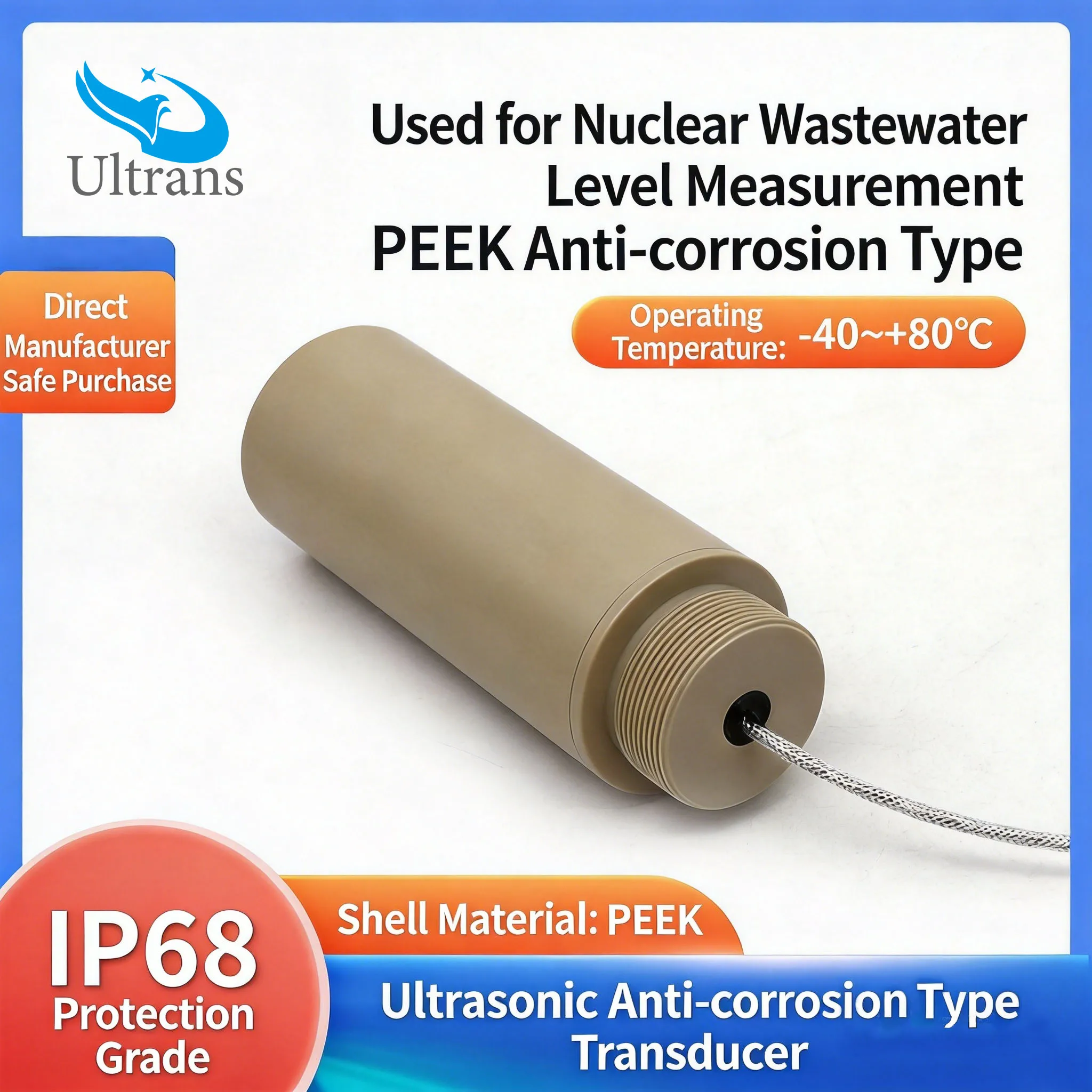 49KHz Anti-corrosion Distance Measuring Ultrasonic Obstacle Avoidance Level Meter Sensor (Split: KFYA-49-08B) by PEEK