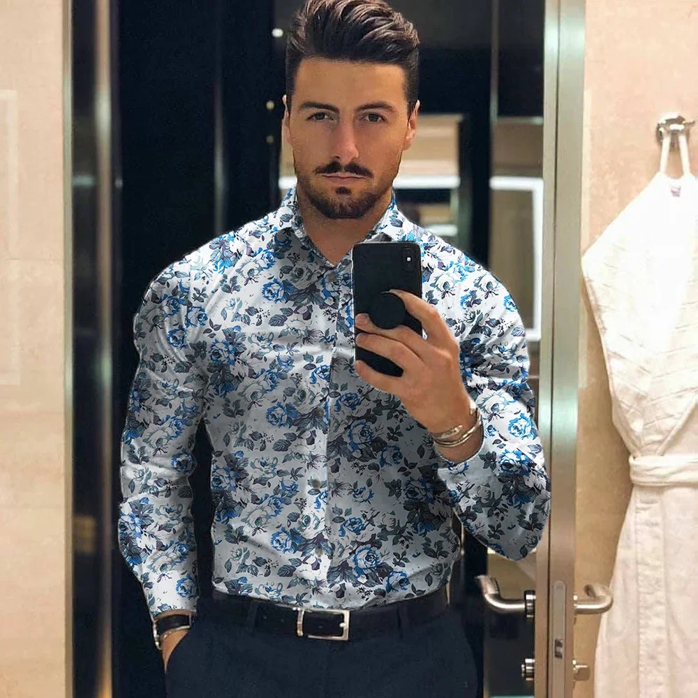 Men\'s Shirt For Men Clothing Social Male Blouse Hawaiian Long Sleeve Cardigan Blouses And Button Up Luxury Tee Shirt Man  2023