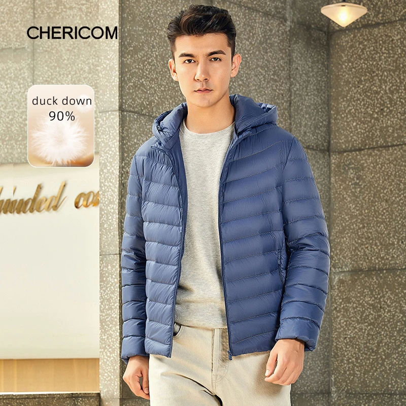 Chericom Lightweight Men's Down Jacket Short Hooded Sports Casual Jacket Duck Down Simple Warm Stacked Padded Jackets 279505