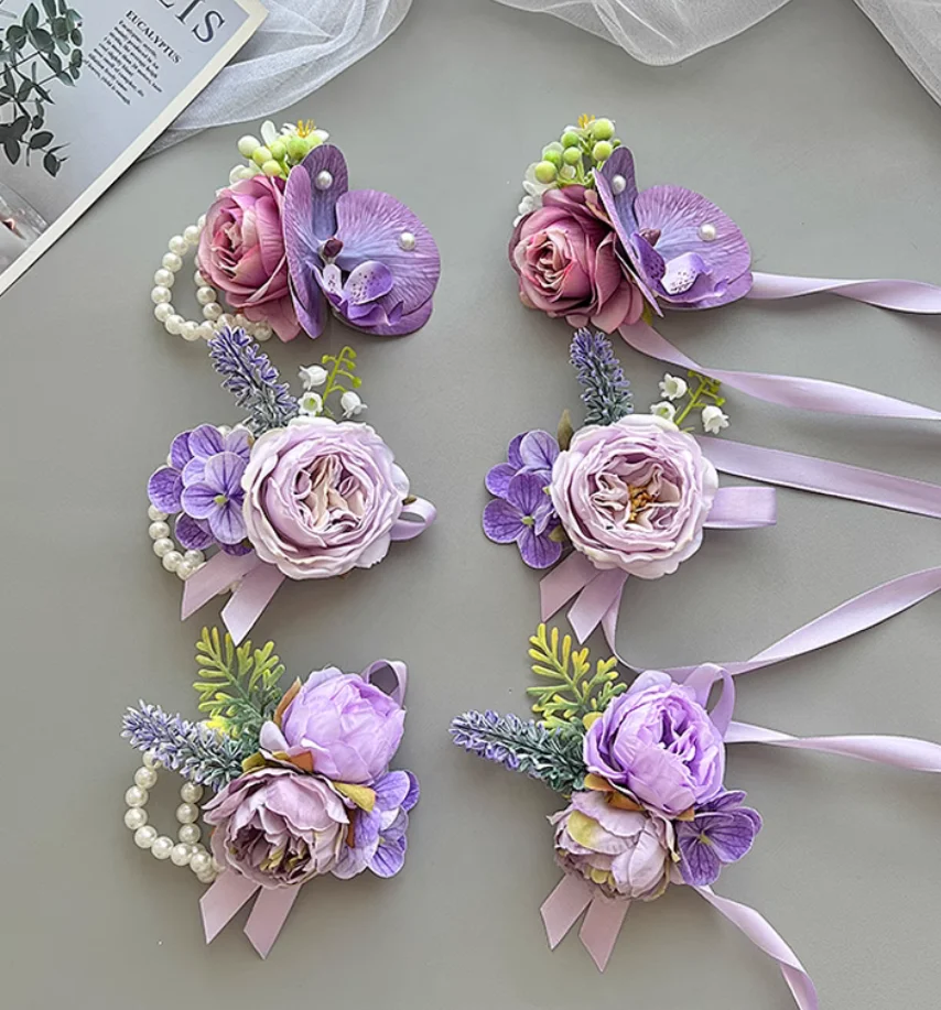 Phalaenopsis calla lily bride wedding wrist flower bridesmaid and sister group pearl chain bracelet
