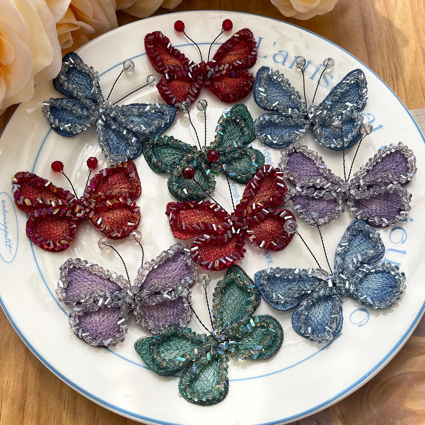 10 PCS/Lot, 6CM Handwork Crystal Bead Embroidered Patches for Clothing Sew on Clothes Hat Shoes Appliques Badge
