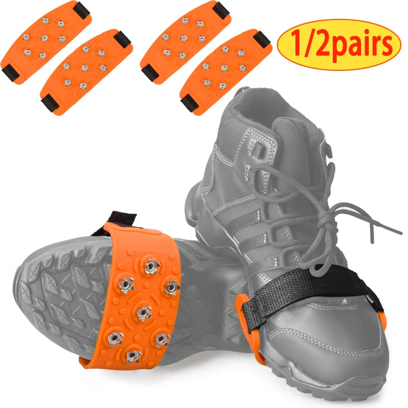 1/2 Pairs Shoe Spike Winter Velcro Ice Claw Outdoor Climbing Snow Mountain and Snow Ground Anti Slip Adjustable