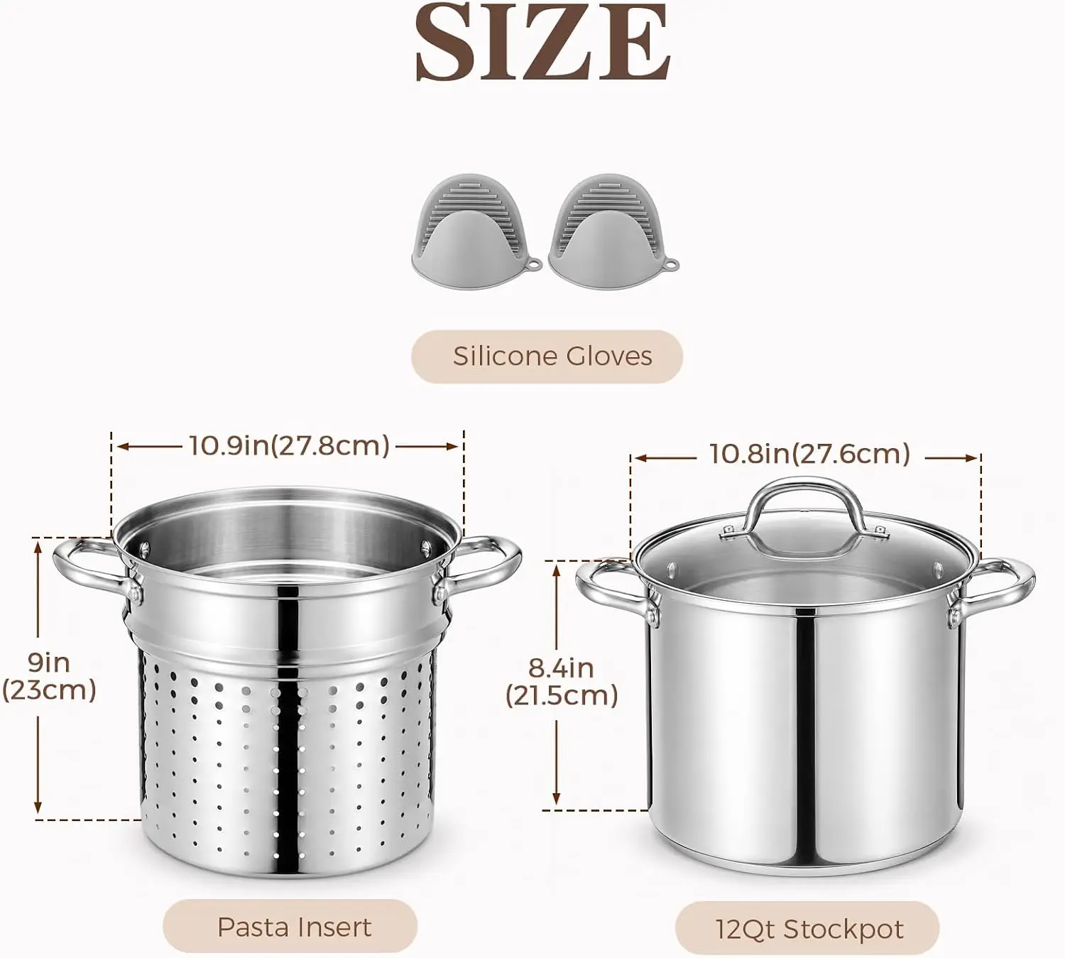 12 Qt Stainless Steel Pasta Pot, Stockpot with Strainer, Glass Lid