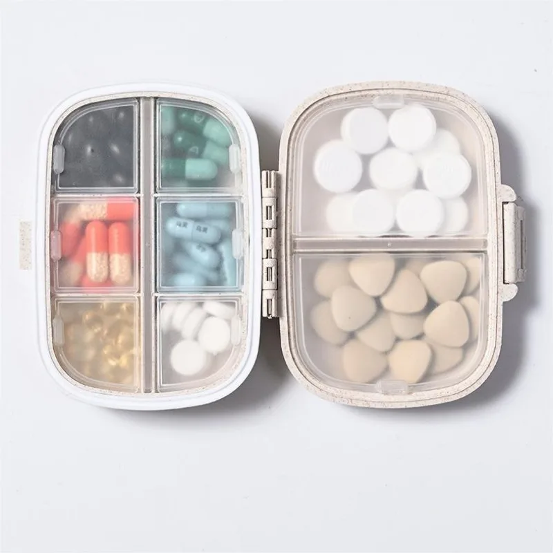 1PC Portable 8-compartment Sealed Pill Box Moisture-proof One-week Pill Box With Cover Double-layer Dispenser Medicine Box