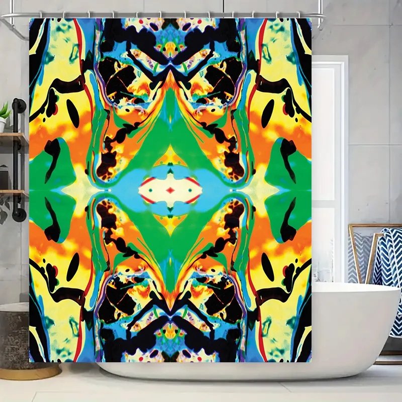 

Креативная абстрактная занавеска для душа, синий, зеленый, желтый, оранжевый, красный, черный, белый, современный декор для ванной комнаты, домашний художественный принт, водонепроницаемая ткань