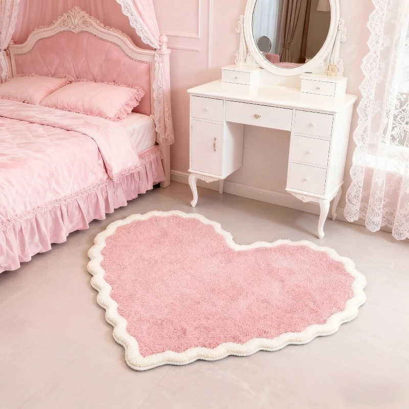 VIKAMA Pink Irregular Heart Shaped Rug Plush Soft Bedside Rug For Bedrooms Girly Room Decor Rug Home Decoration Carpet