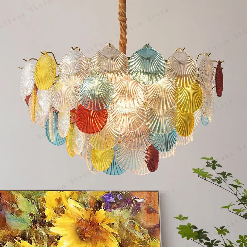 المعاصرة متعدد الألوان شل تصميم قلادة الثريا شنقا ضوء لغرفة الطعام غرفة المعيشة داخلي LED الإضاءة ديكور المنزل #3