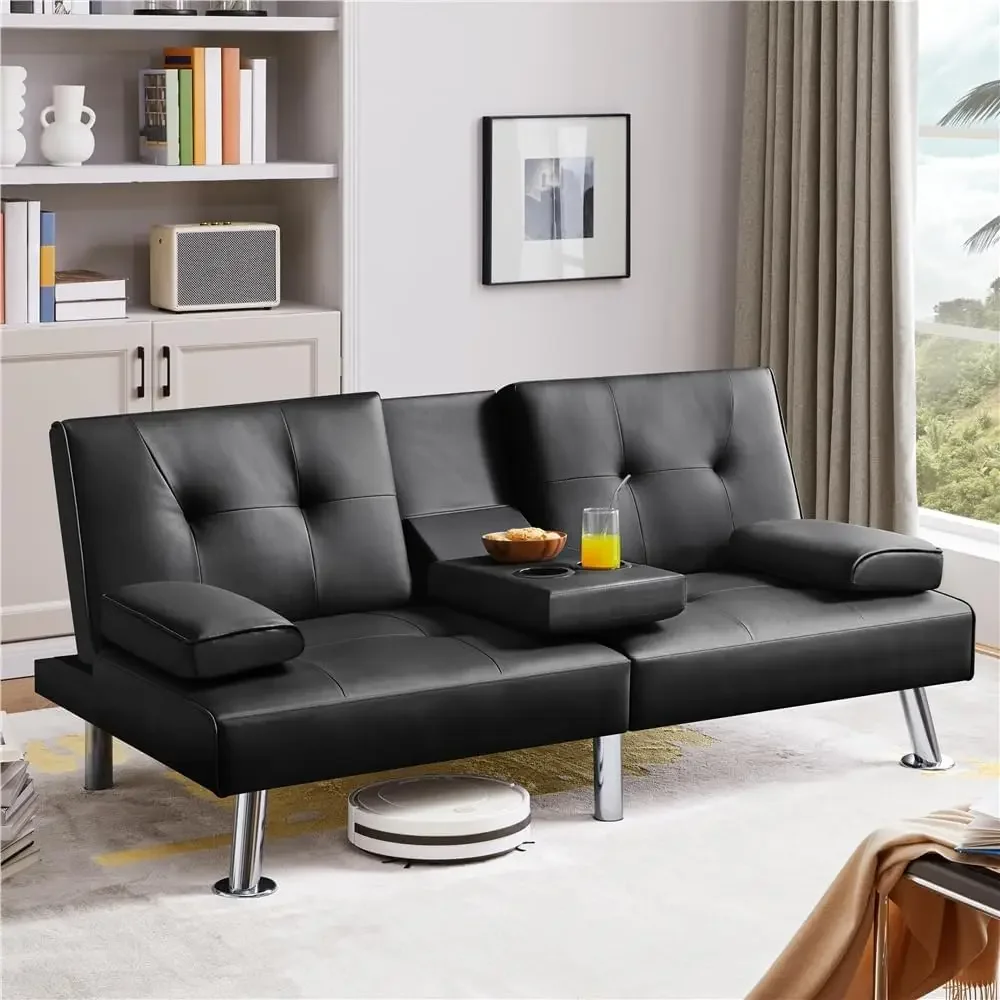 Sofa Bed Adjustable Couch Sleeper Modern Faux Leather Recliner Reversible Loveseat Folding Daybed Guest