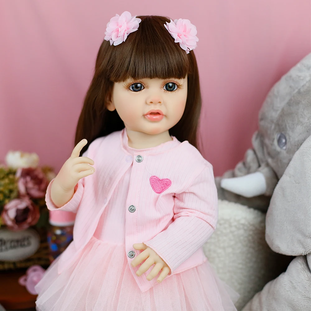 22inch Betty Newborn Full Soft Silicone Vinyl Reborn Lifelike Toddler Stand Girl Doll Princess with Long Hair for Girls Bebe Toy