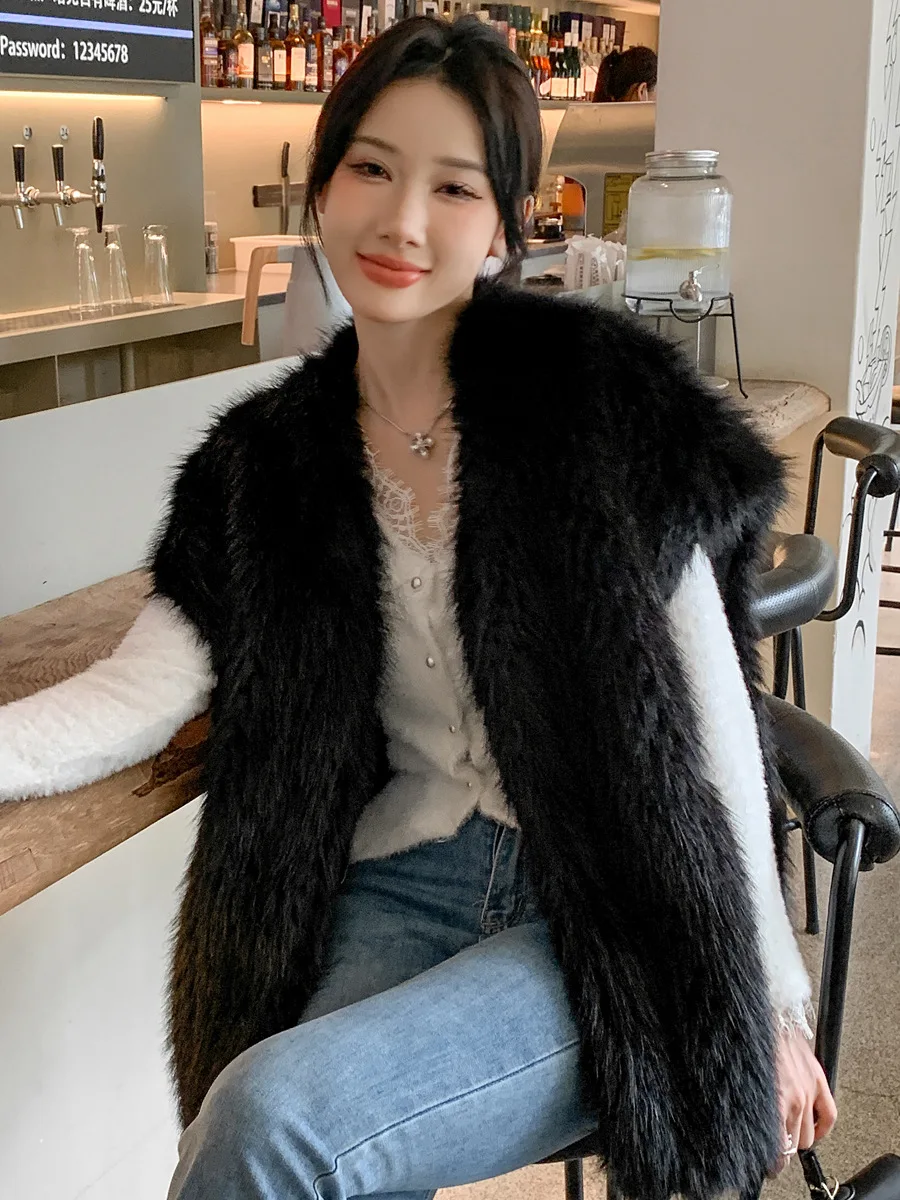 Nuovo gilet in pelliccia Toka, cappotto in pelliccia di volpe con scollo a V di media lunghezza, gilet autunnale e invernale da donna, top in pelliccia