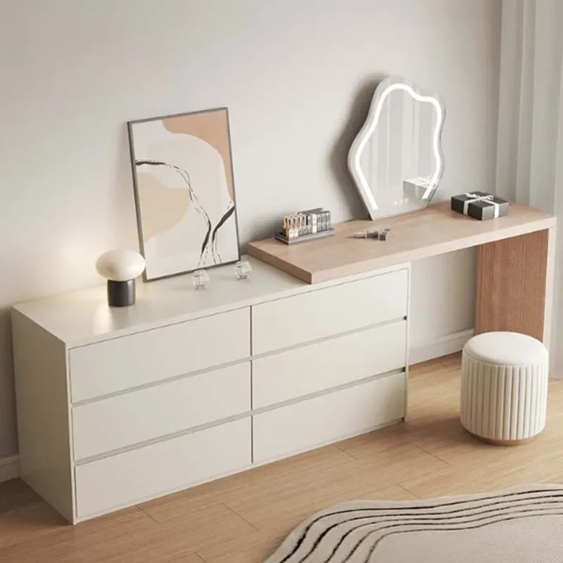 

Luxury Storage Dressing Table Bedroom Mirror Modern White Vanity Dressers Stool Women Penteadeiras De Maquiagem Salon Furniture