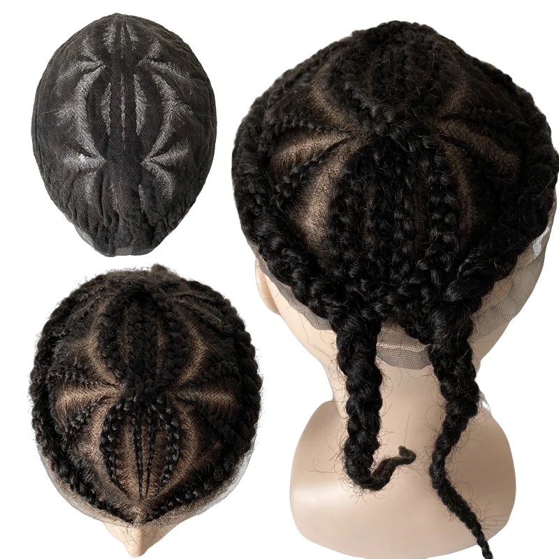 

Afro Corn Braids Brazilian Virgin Human Hair Replacement Double 8 Corn Braids Toupee 8x10 Full Lace Topper for Black Woman