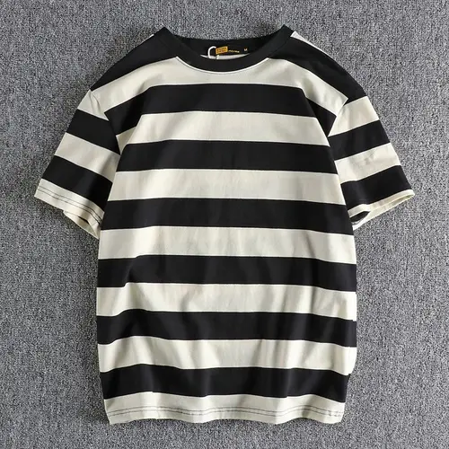Ropa de hombre, camiseta minimalista de Raya Horizontal, camiseta de manga corta con bloques de Color, camiseta informal de media manga con cuello redondo a la moda