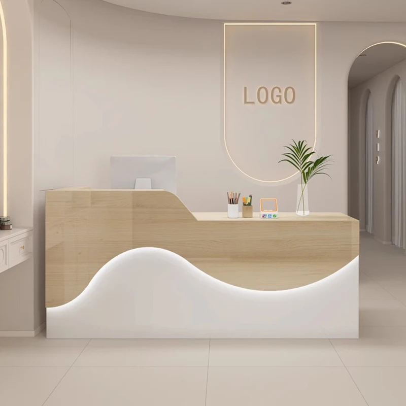 

Led Beauty Reception Desks Display Aesthetic Hotel Counter Reception Desks Storage Nordic Mostrador Commercial Furniture