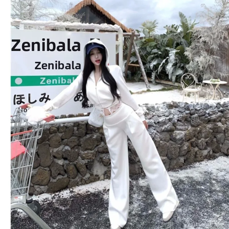 Herfst Winter Kant Patchwork Gebreid Casual Vest Hoodie Losse Joggingbroek Set Dames Midweight Lange Sve Rits Faion