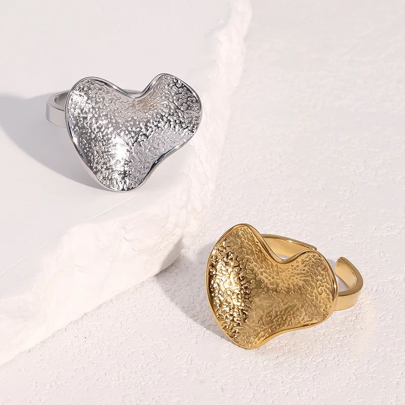 Minimalist Irregular Heart Rings for Women Gold Color Stainless Steel Geometric Heart Wedding Christmas Jewelry Gift