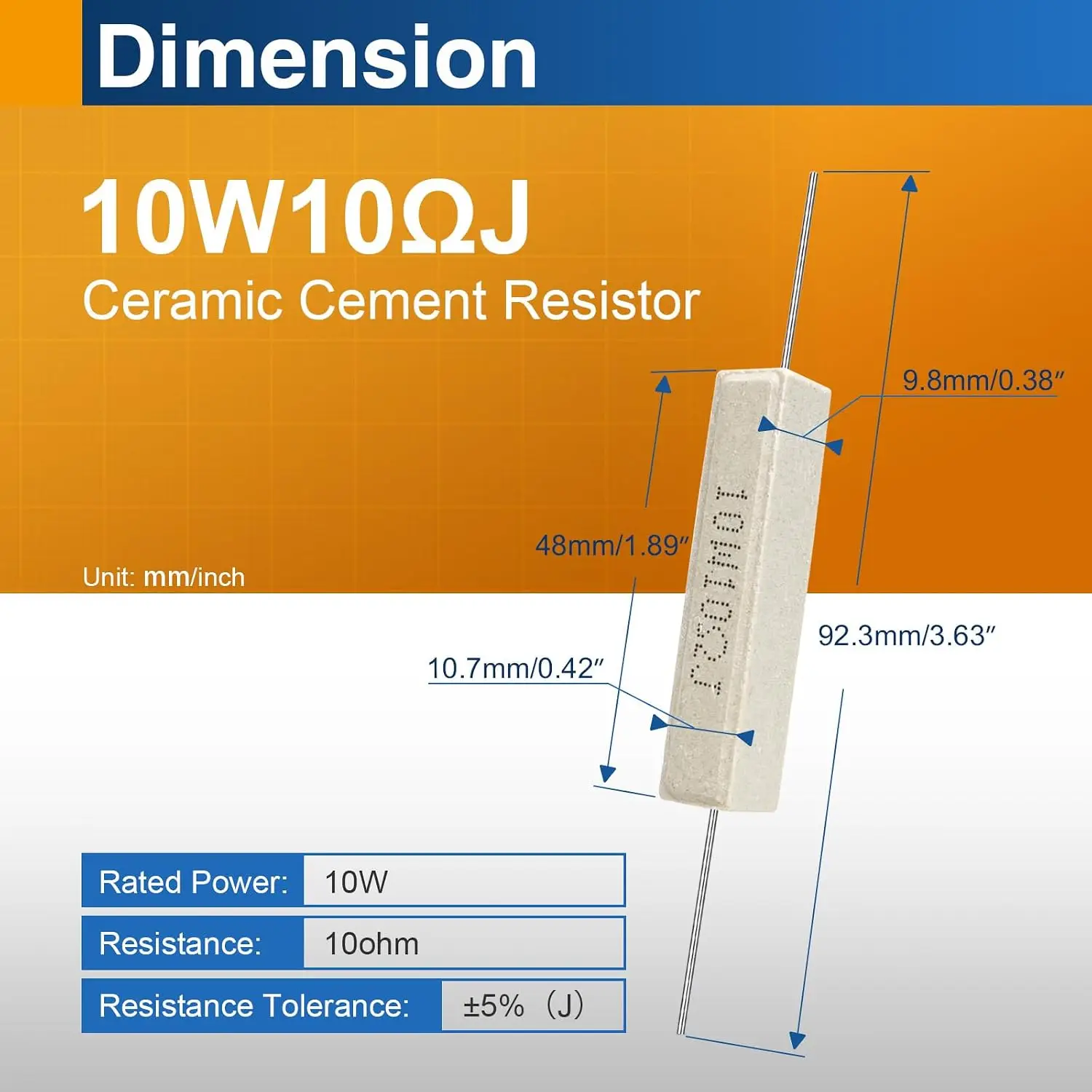 20PCS 10W 10Ohm 5% Cement Resistors Ceramic Wirewound Power Resistors for PCB Power Supply Electronic Projects Appliance