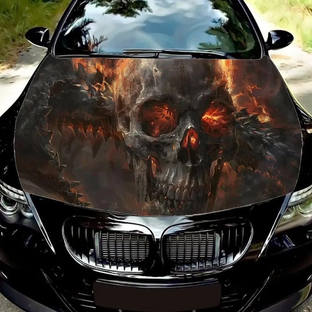 

Gothic Flame Skeleton Car Hood Decal,Self-Adhesive PVC Hood Car Decor Scratch Resistant Sticker Protect,Auto Accessories Gift