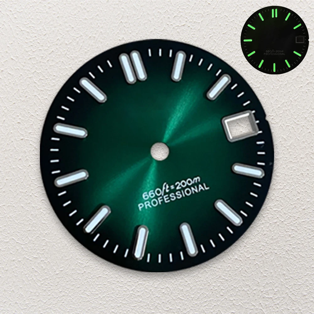 28.5mm S Logo Sunburst Dial Fit NH35/NH36 Movement Green Luminous Diving High-Quality Watch Modification Accessories