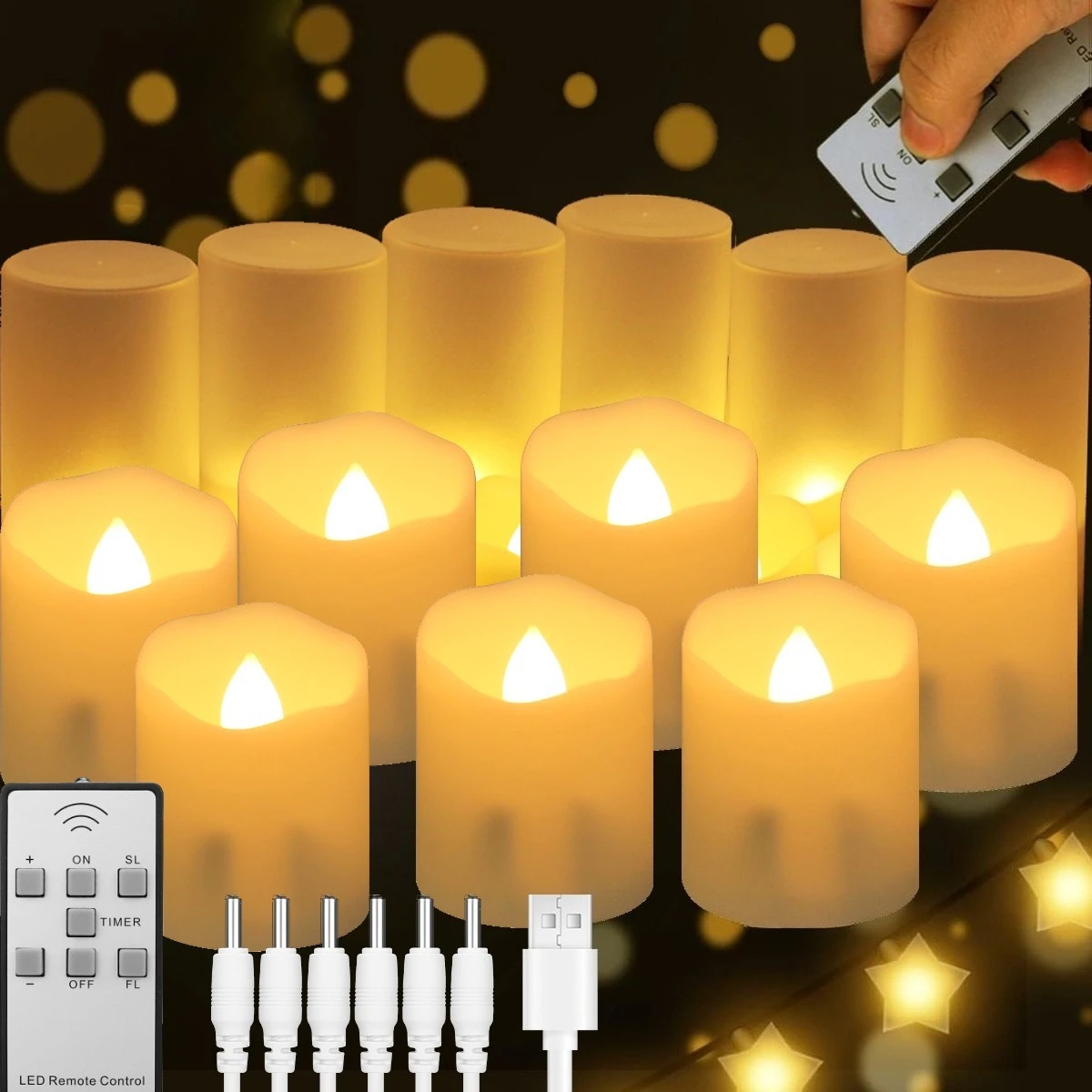 

USB Rechargeable Flickering Flameless Candle Battery Operated LED Tea Lights Warm White Votive Candles For Christmas Home Decor