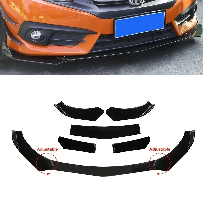 5 Pieces Universal Car Front Bumper Lip Body Kit Spoiler Splitter ABS Bumper Canard Lip Splitter Universal Car Accessories