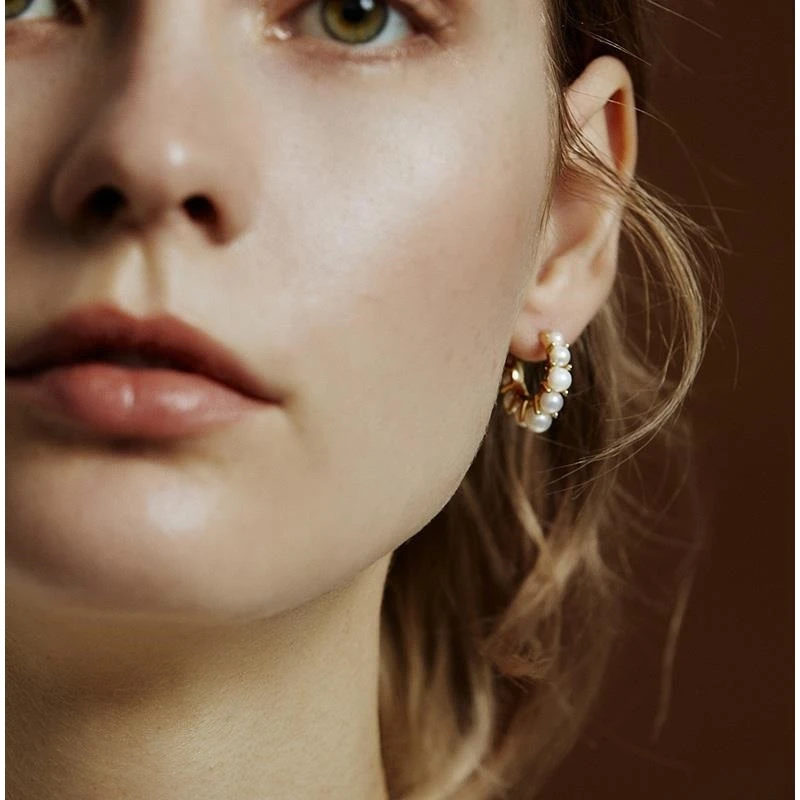 النحاس مع 18K الذهب فو اللؤلؤ هوب مجوهرات أقراط نسائية حفلة T عرض ثوب فاسق القوطية المدرج العلوي الكورية اليابان