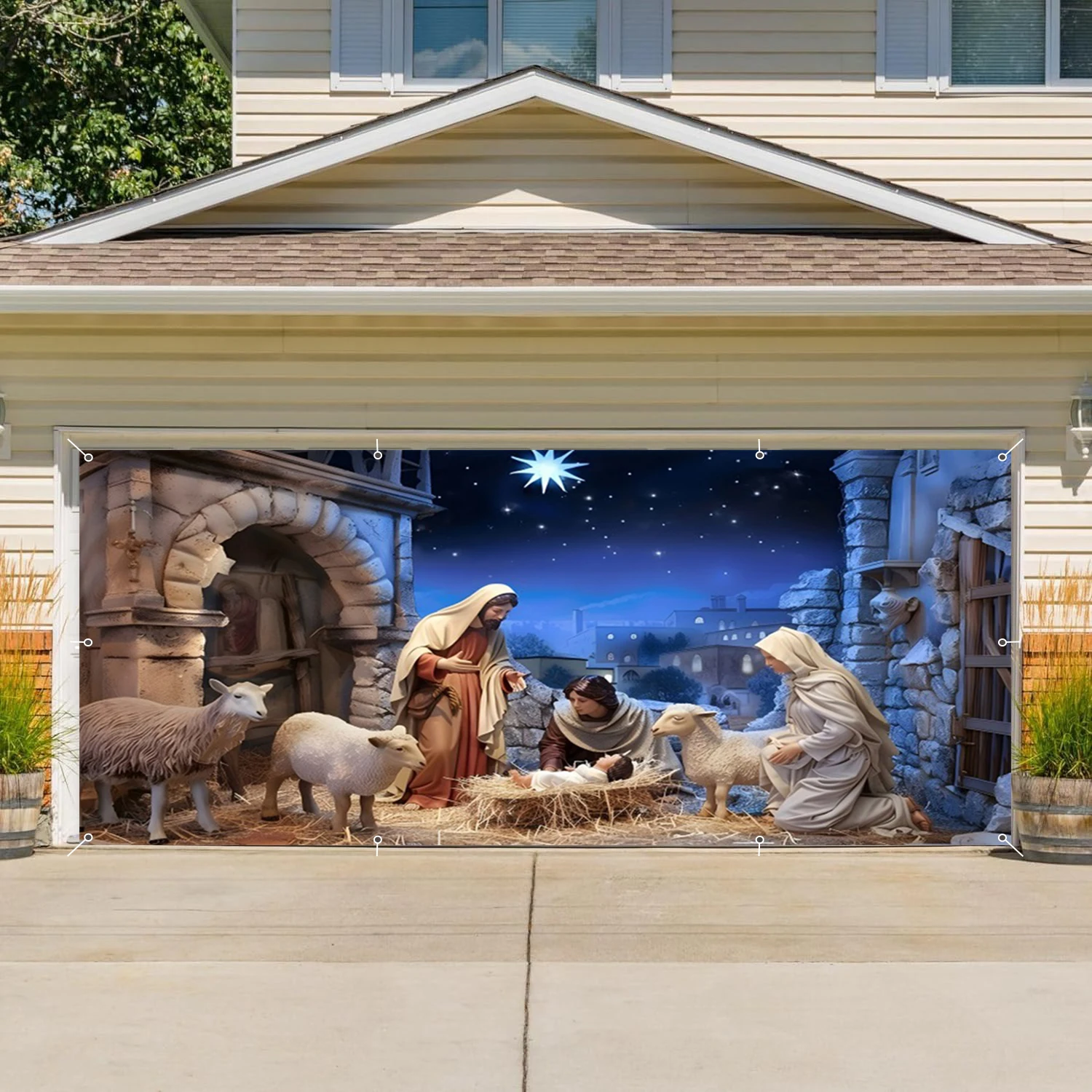 Christian Birth of Jesus Garage Wall Background Christmas Berle Starry Sky Horse Groove Nativity Garage Door Frame With Hooks