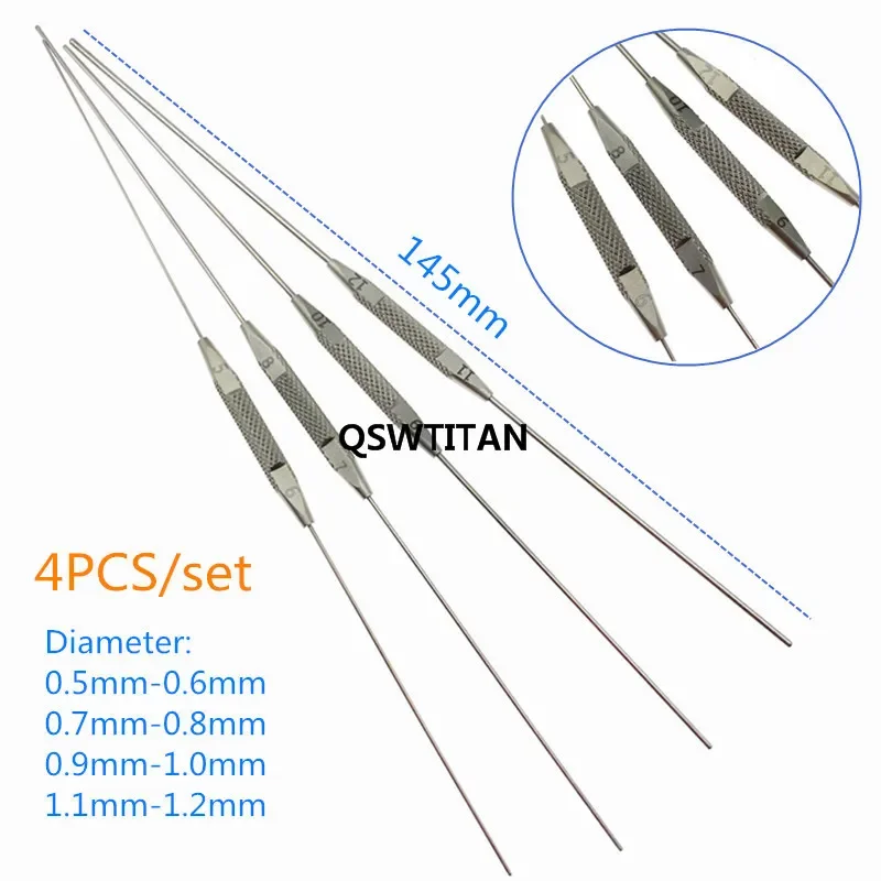 Sonda de passagem antirreflexo com ponta dupla oftálmica, ferramenta de entupimento, 4 peças/conjunto, instrumentos oftálmicos