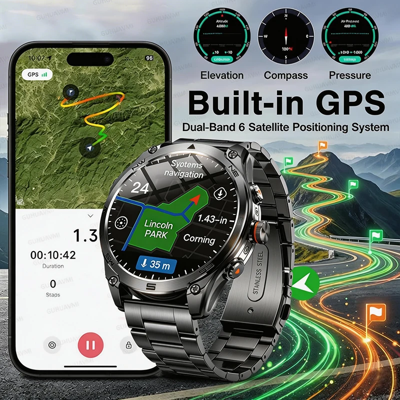 2026 New GPS Outdoor Swim Sport Smart Watch Men AMOLED Screen 10ATM Waterproof Bluetooth Call 1000mAh Battery Durable SmartWatch