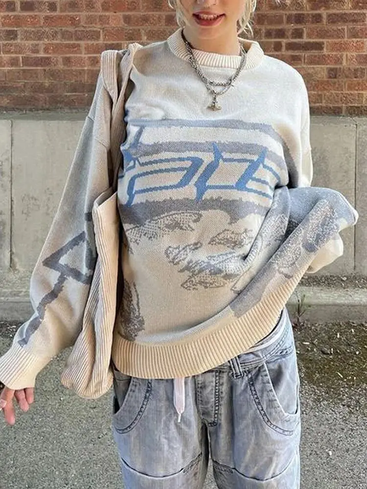 

Creative Women's Pullover Sweater Knitted Streetwear Ove Ladies Autumn 2024 Faionable Ladies Sweater Other Material 00%