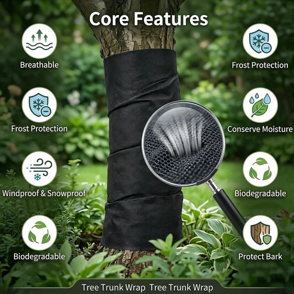 Tree Wrap Winter Protector Tape Breathable Non Woven Plant Bandage Anti Freeze Warm Keeping Trunk Wrap for Garden Shrubs