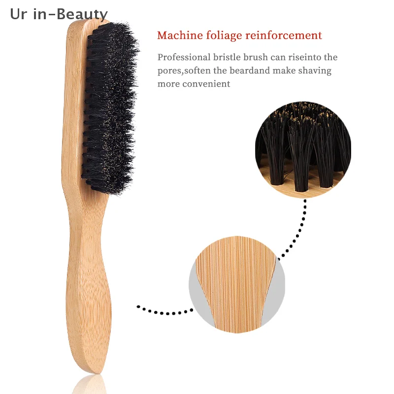 Manico in bambù Spazzola per pulizia setole di cinghiale Spazzola per barba da parrucchiere Antistatico Barbiere Styling dei capelli Pettine Strumenti da barba per uomo