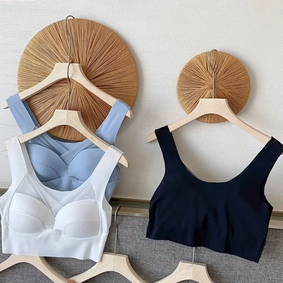 Ice Silk Sports Bras Seamless Women\'s Bras Large Size No Steel Ring Underwear Yoga Fitness Sleep Vest Crop Running Tube Top Bra