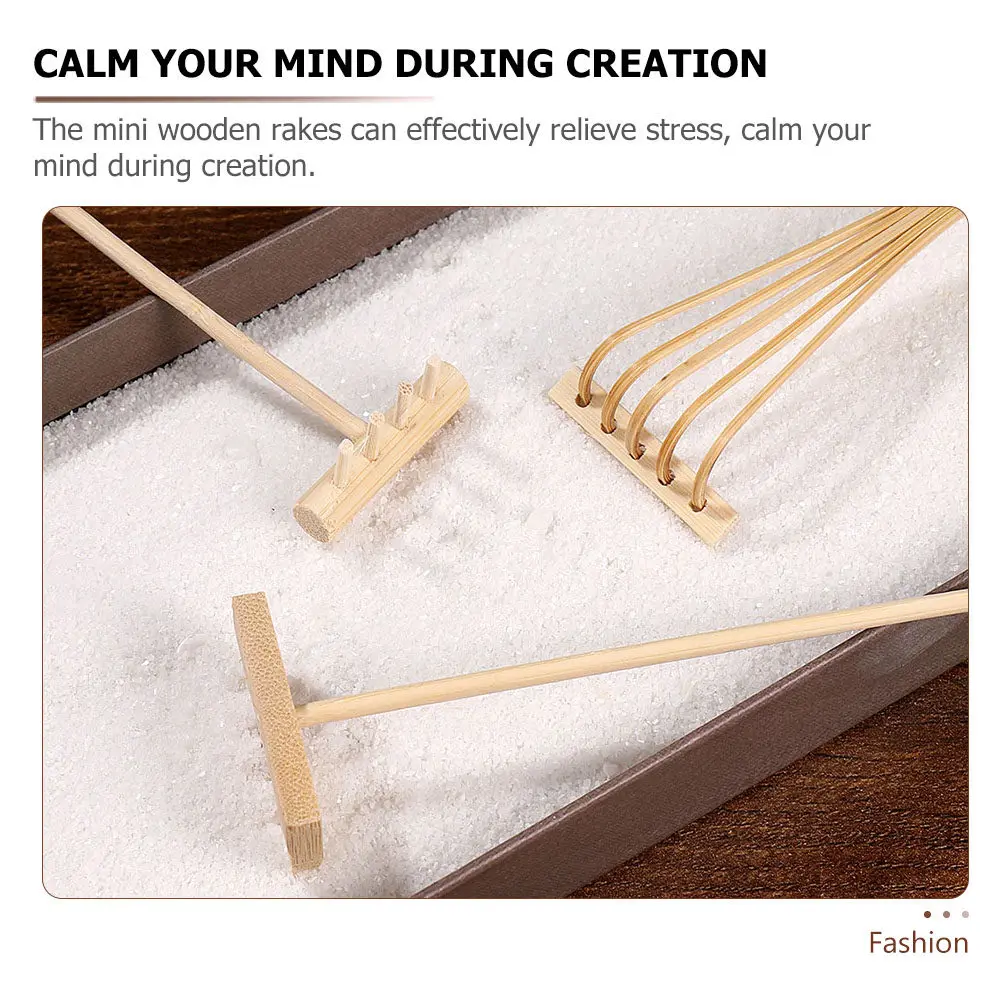 

Набор из 4 миниатюрных бамбуковых грабель для песочницы, инструменты для выравнивания песка, креативное украшение в стиле дзен, поделки своими руками, для релаксации
