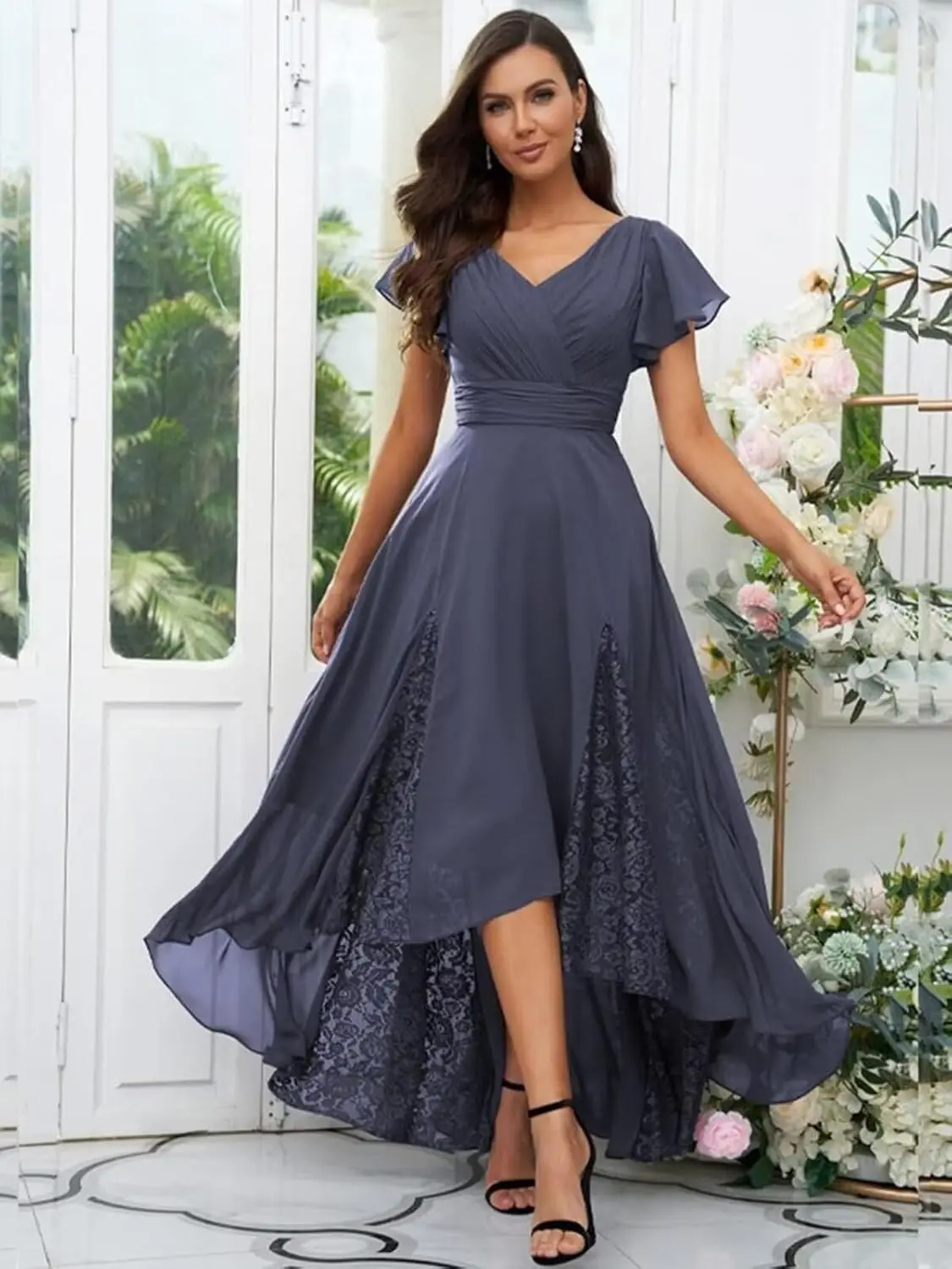 Vestidos hasta el té para madre de la novia, vestido de gasa con encaje para boda, vestido para madre del novio con manga