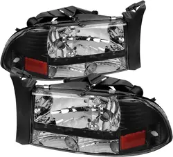 Sulinso 2PCS LED DRL Headlights  For Dodge 97-04 Dakota 98-03 Durango Black 1PC Headlights Turn Signal Lamps