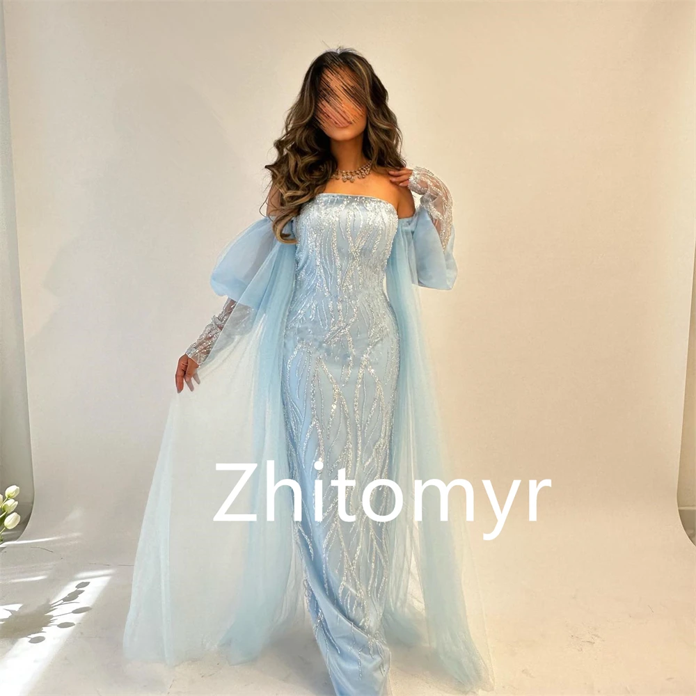 Customized Sparkle Exquisite Off-the-shoulder Sheath Party Dresses Paillette / Sequins Tulle Floor length Skirts Charmeuse Eveni