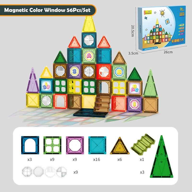 56 Pcs grandi e Mini dimensioni blocchi magnetici accessori costruttore educativo giocattoli per bambini magnete Designer Festival