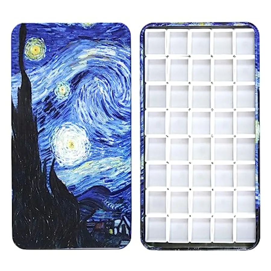 

Empty Watercolor Tins Paint Palette with 40Pcs Empty Half Pans Carrying Magnetic Squares - by Vincent Van Gosh
