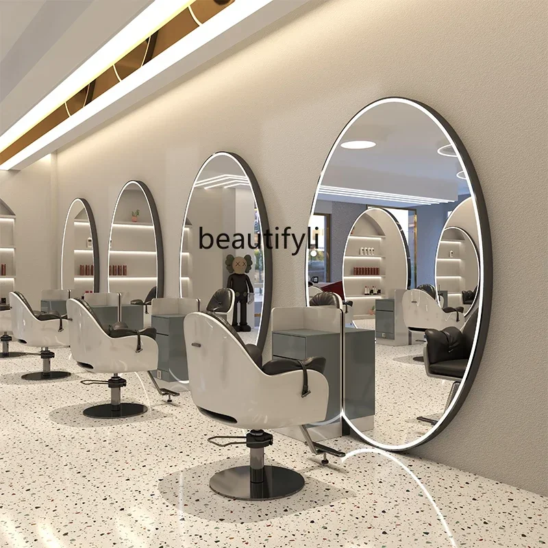 

L6 lt Oval Mirror with Light Full-Length Mirror Barber Shop for Hair Salon Single-Sided Double-Sided Hair Landing Dressing Table